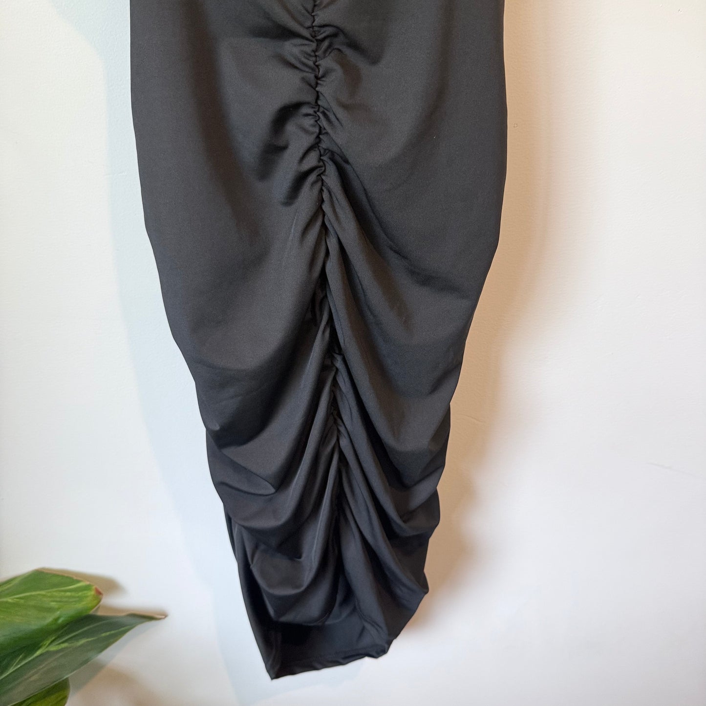 SHEIN Black Ruched Cut-Out Bodycon Mini Dress - Size L