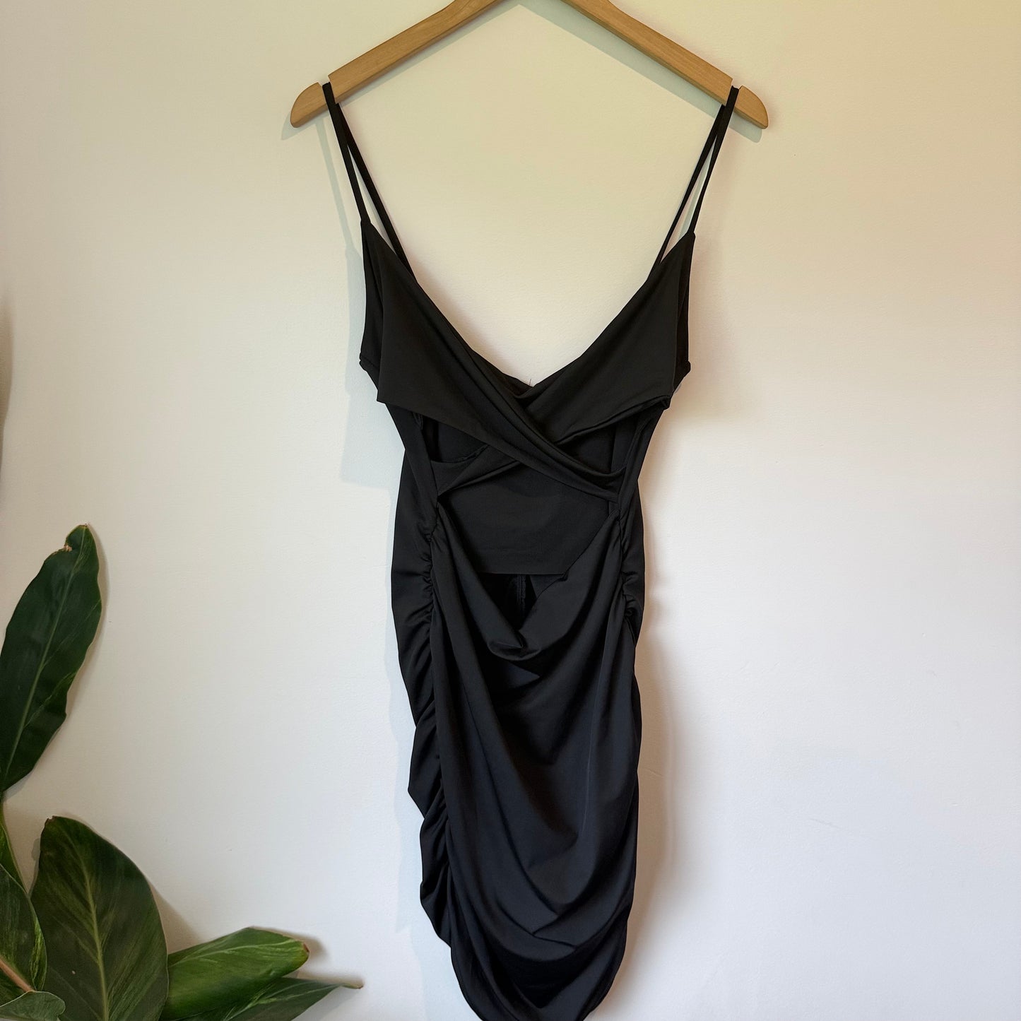 SHEIN Black Ruched Cut-Out Bodycon Mini Dress - Size L