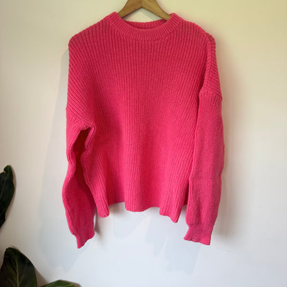 SHEIN Chunky Viscose Knit Sweater - Bright Pink - Size L