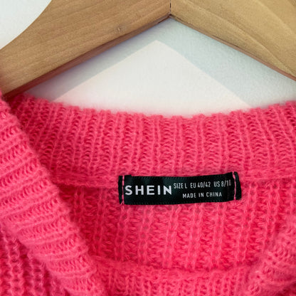 SHEIN Chunky Viscose Knit Sweater - Bright Pink - Size L