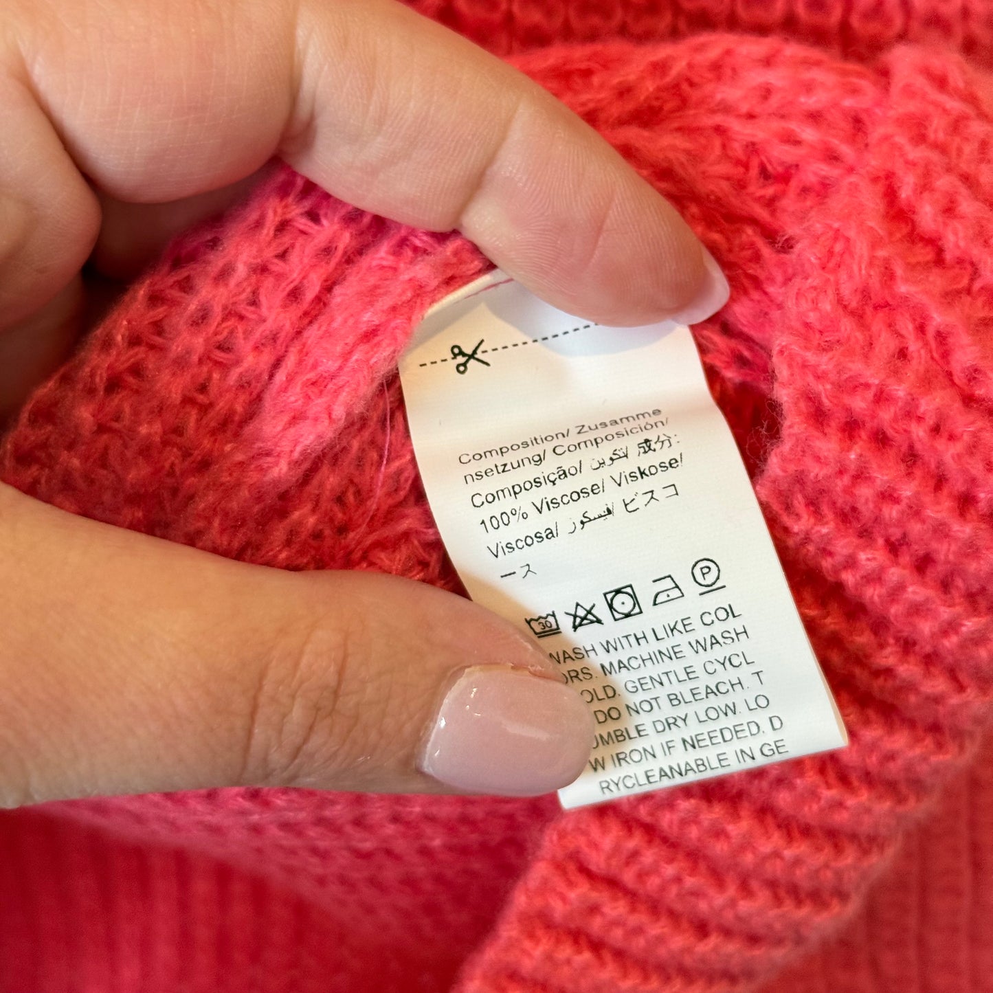 SHEIN Chunky Viscose Knit Sweater - Bright Pink - Size L