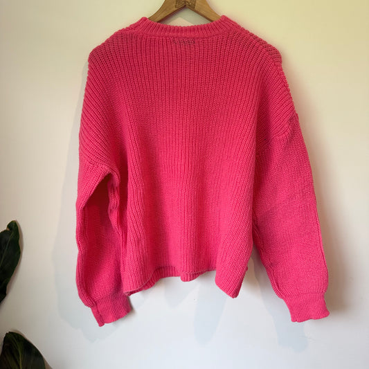 SHEIN Chunky Viscose Knit Sweater - Bright Pink - Size L