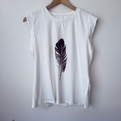 SHEIN Graphic Feather Tank Top White Size L
