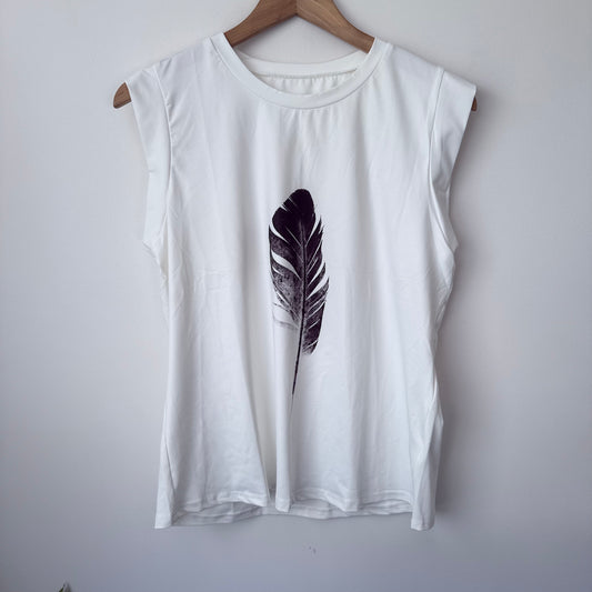 SHEIN Graphic Feather Tank Top White Size L