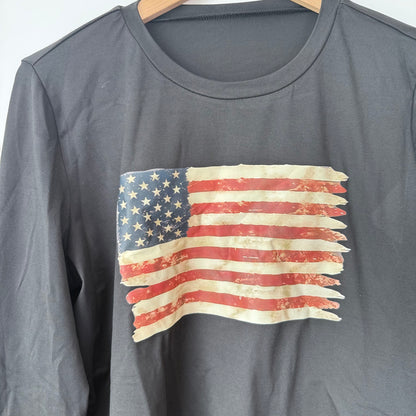 SHEIN Long Sleeve T-Shirt Flag Graphic Black - Size L