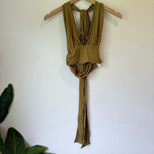 SHEIN Multi-Way Tie Crop Top Khaki Olive Size S