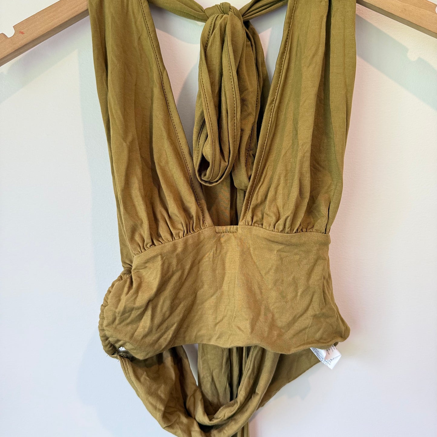 SHEIN Multi-Way Tie Crop Top Khaki Olive Size S