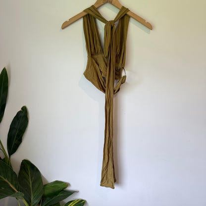 SHEIN Multi-Way Tie Crop Top Khaki Olive Size S