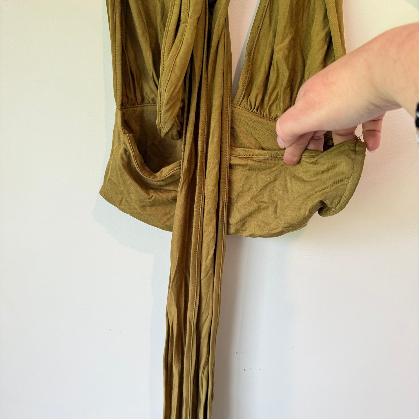 SHEIN Multi-Way Tie Crop Top Khaki Olive Size S