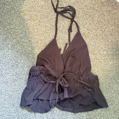 SHEIN Ruched Halter Wrap Top - Black - Size S