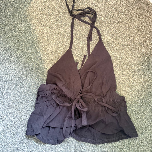 SHEIN Ruched Halter Wrap Top - Black - Size S