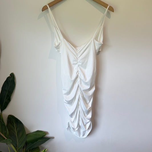 SHEIN Ruched Satin Cowl Back White Mini Dress - Size L