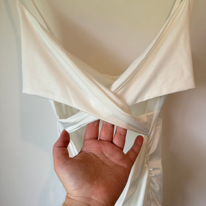 SHEIN Ruched Satin Cowl Back White Mini Dress - Size L