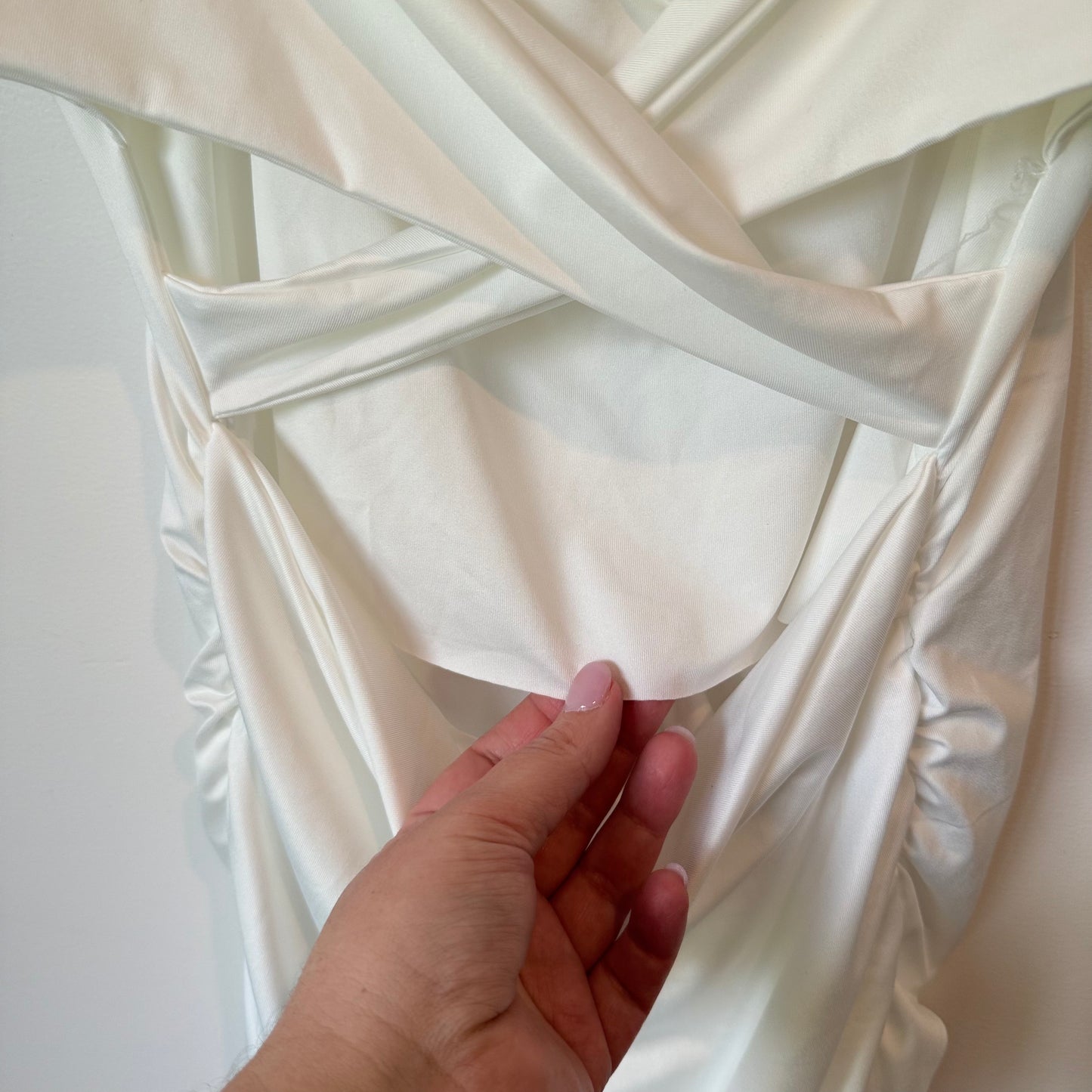 SHEIN Ruched Satin Cowl Back White Mini Dress - Size L