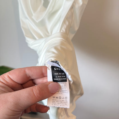 SHEIN Ruched Satin Cowl Back White Mini Dress - Size L