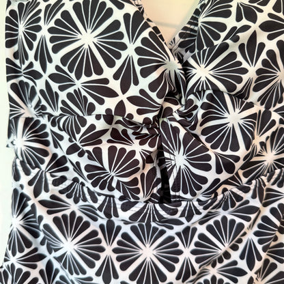 SHEIN Swimsuit Black & White Floral Ruffle Monokini Size M