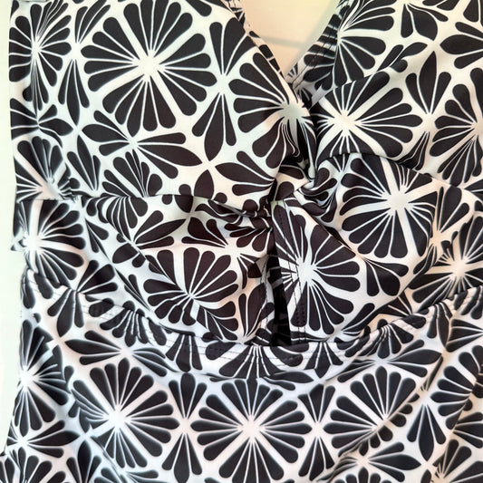 SHEIN Swimsuit Black & White Floral Ruffle Monokini Size M