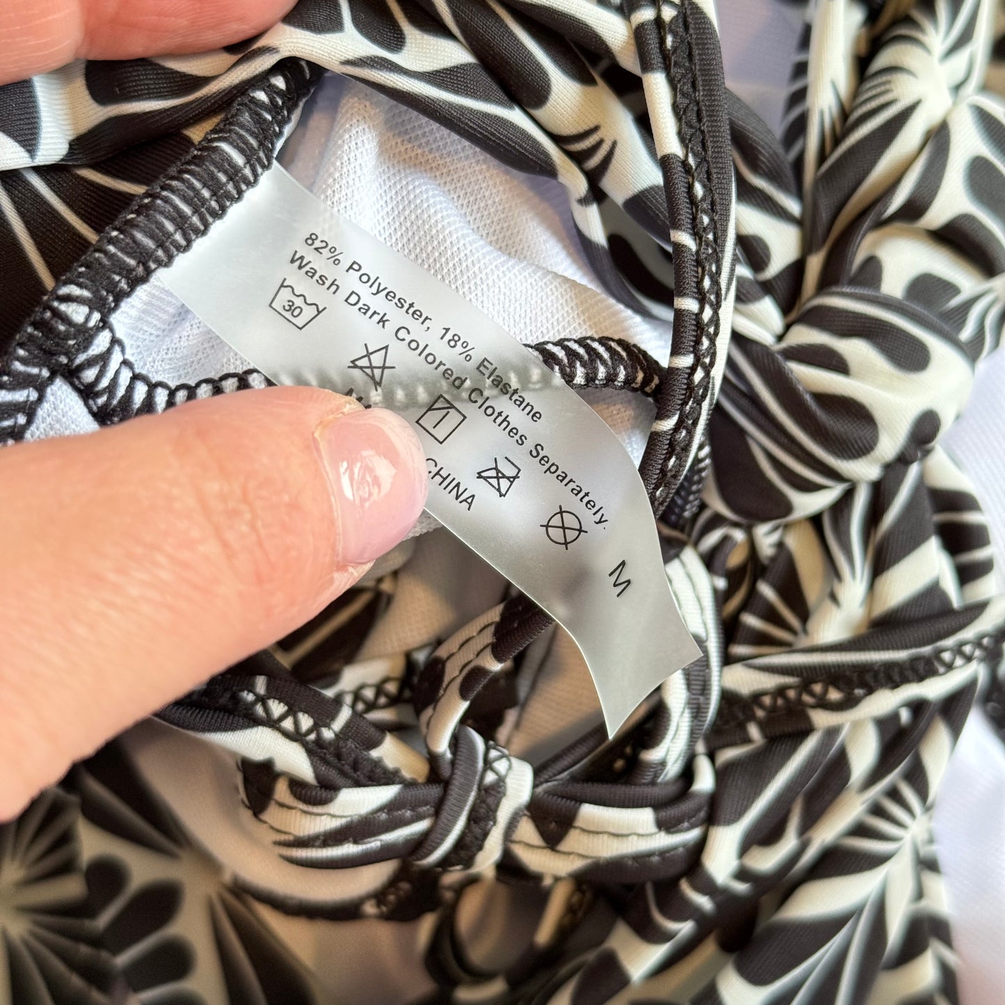 SHEIN Swimsuit Black & White Floral Ruffle Monokini Size M