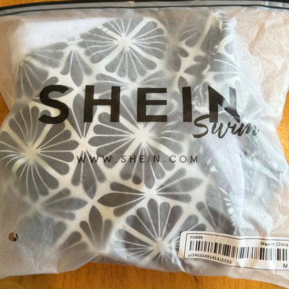 SHEIN Swimsuit Black & White Floral Ruffle Monokini Size M