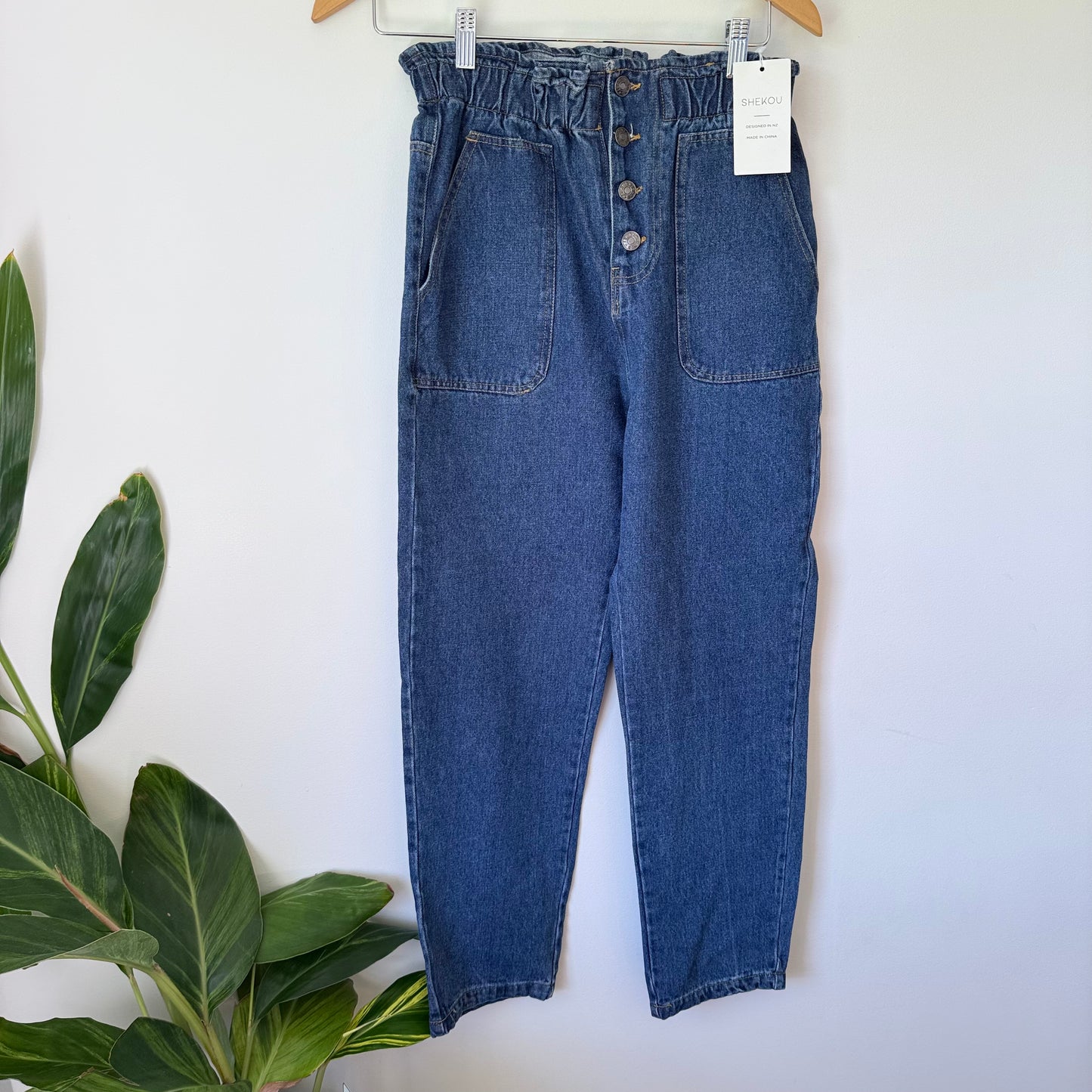 SHEKOU Paperbag High-Waist Tapered Denim Jeans Size XL