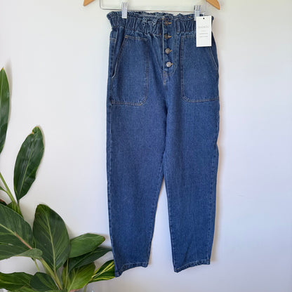 SHEKOU Paperbag High-Waist Tapered Denim Jeans Size XL