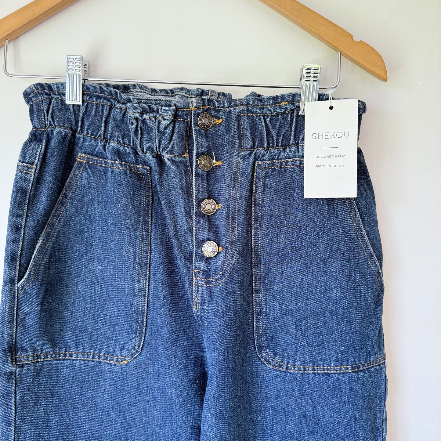 SHEKOU Paperbag High-Waist Tapered Denim Jeans Size XL