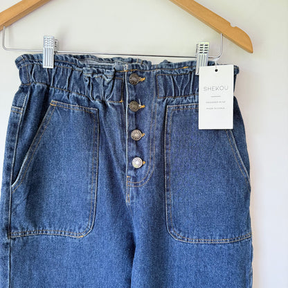 SHEKOU Paperbag High-Waist Tapered Denim Jeans Size XL
