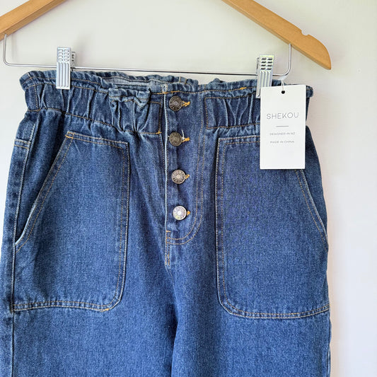 SHEKOU Paperbag High-Waist Tapered Denim Jeans Size XL