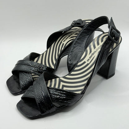 Salvador Sapena Black Patent Leather Block Heel Sandals (Size 38.5)