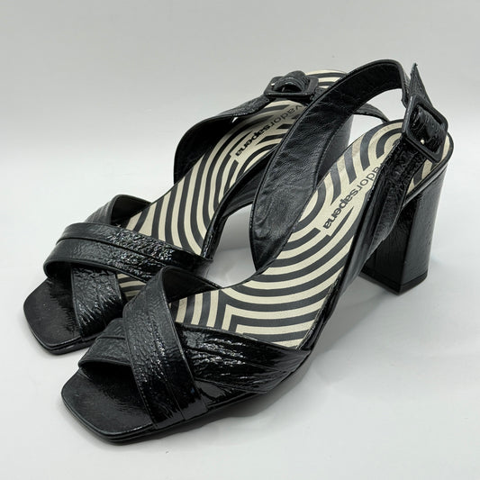 Salvador Sapena Black Patent Leather Block Heel Sandals (Size 38.5)