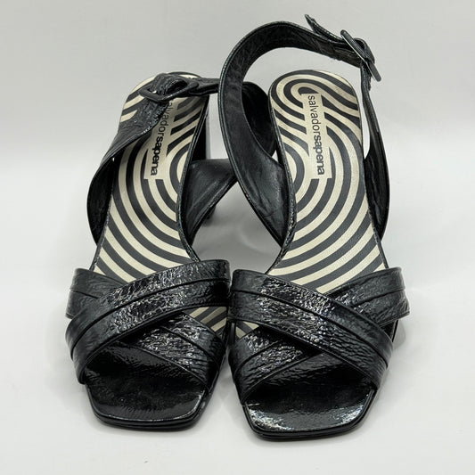 Salvador Sapena Black Patent Leather Block Heel Sandals (Size 38.5)