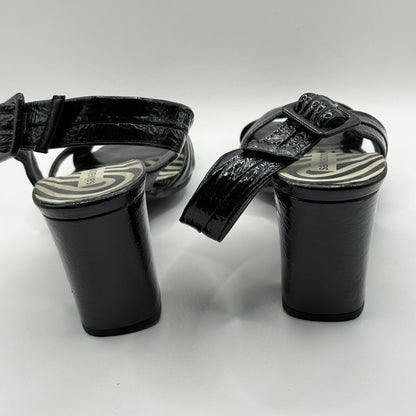 Salvador Sapena Black Patent Leather Block Heel Sandals (Size 38.5)