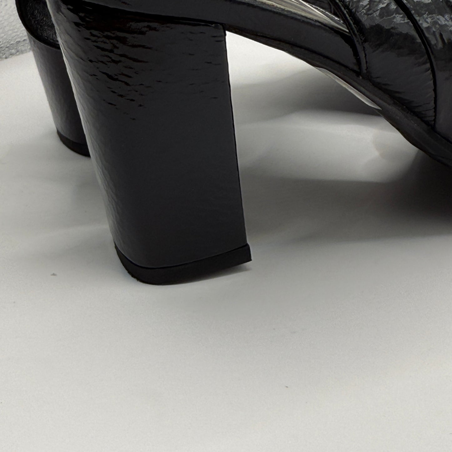 Salvador Sapena Black Patent Leather Block Heel Sandals (Size 38.5)