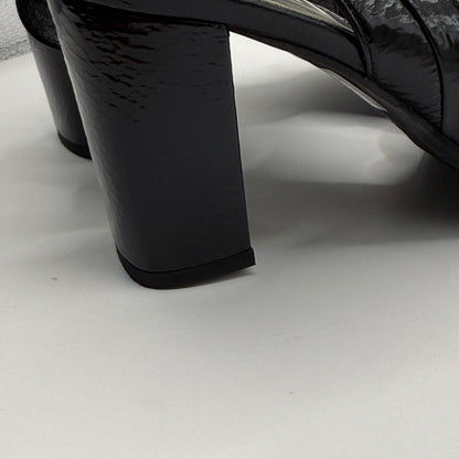 Salvador Sapena Black Patent Leather Block Heel Sandals (Size 38.5)