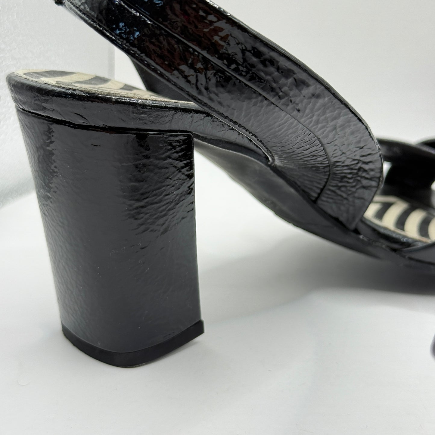 Salvador Sapena Black Patent Leather Block Heel Sandals (Size 38.5)