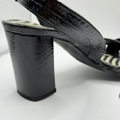 Salvador Sapena Black Patent Leather Block Heel Sandals (Size 38.5)