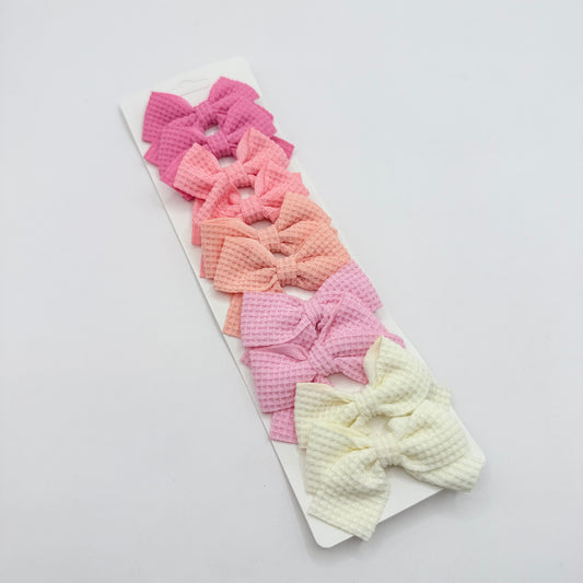 Set of 5 Waffle Knit Toddler Hair Bow Clips