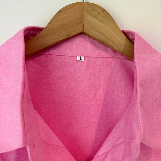 Short Sleeve Button Up Shirt Pink Size L