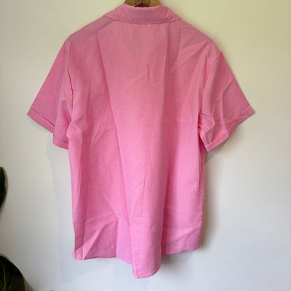 Short Sleeve Button Up Shirt Pink Size L