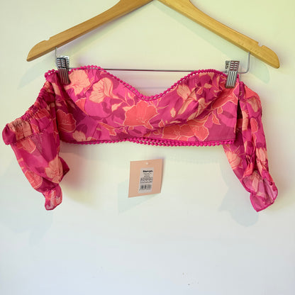 Showpo Final Resort Off-Shoulder Crop Top – Berry Floral Size 6