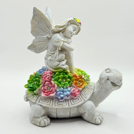 Solar-Powered Turtle and Fairy Garden Statue