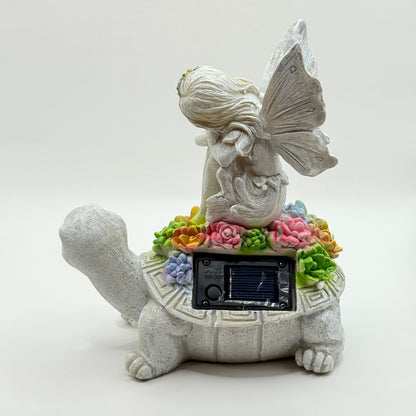 Solar-Powered Turtle and Fairy Garden Statue
