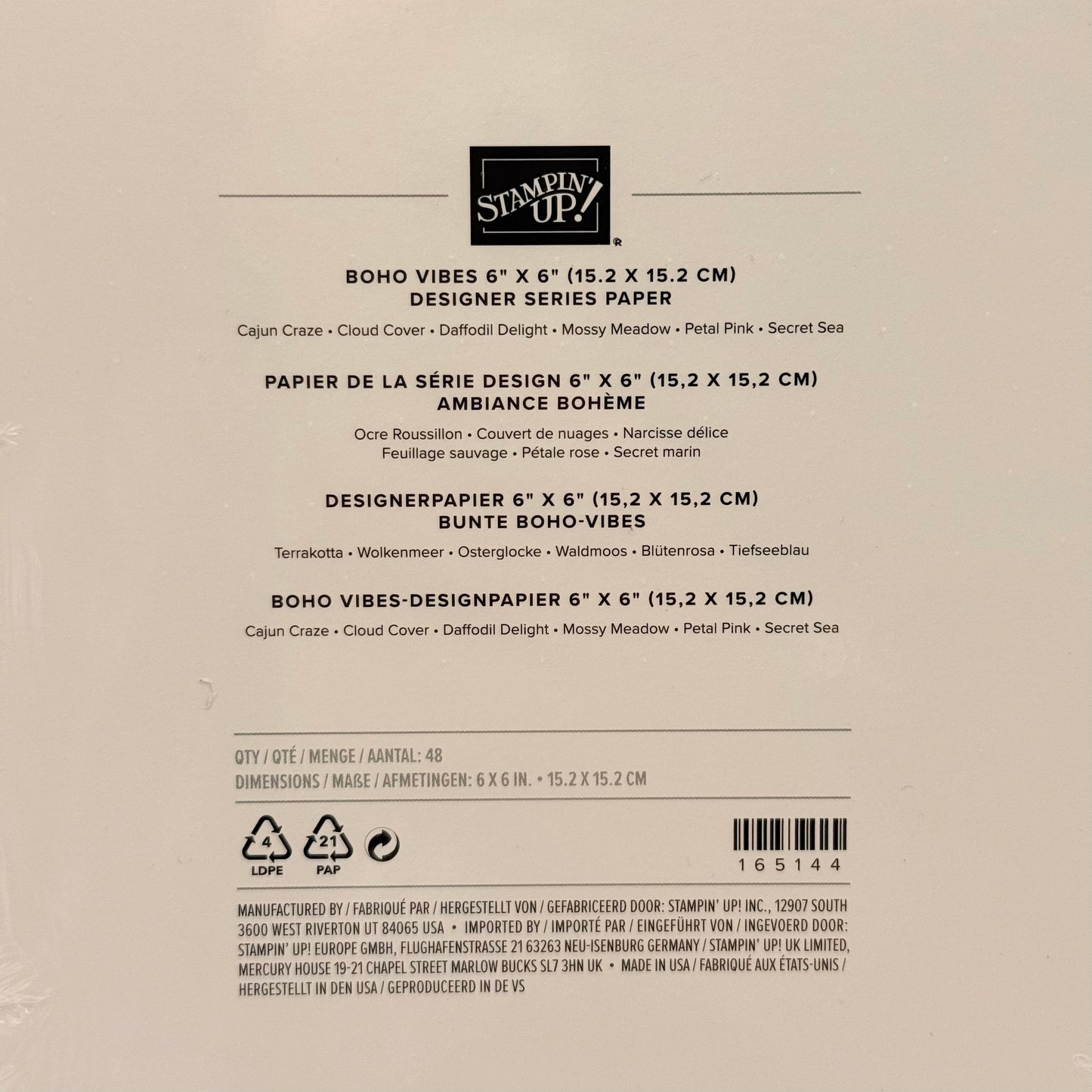 Stampin’ Up! Boho Vibes Designer Series Paper (6 x 6)