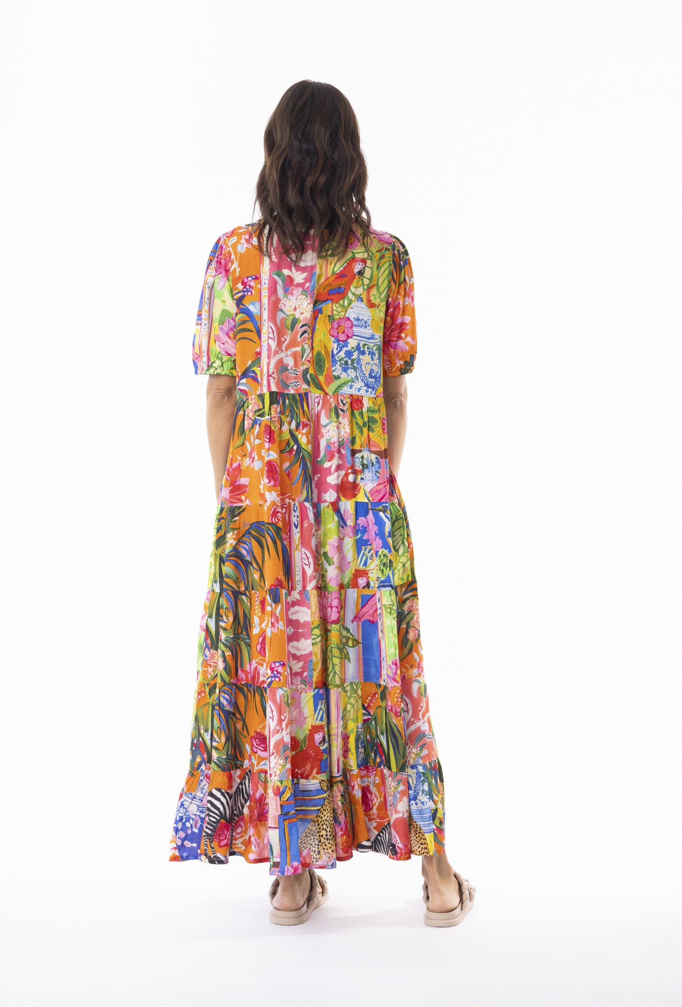 Orientique Stefania V-Neck Maxi Dress Print Size 8 XXS