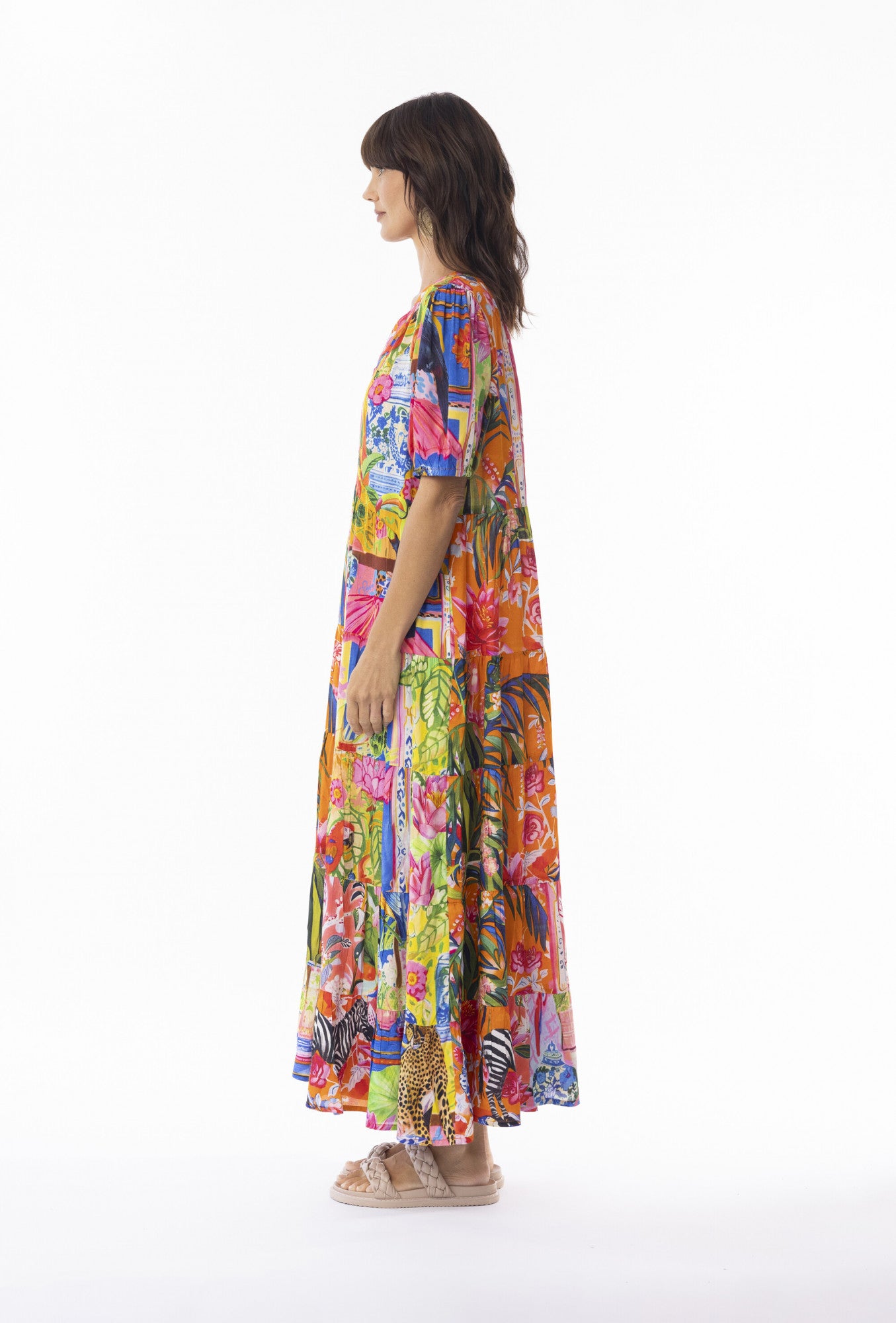 Orientique Stefania V-Neck Maxi Dress Print Size 8 XXS