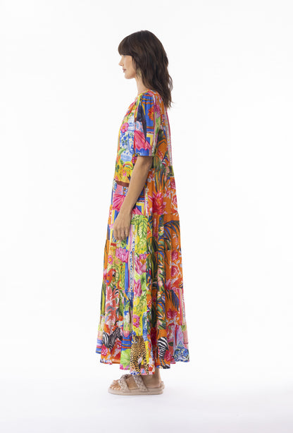 Orientique Stefania V-Neck Maxi Dress Print Size 8 XXS