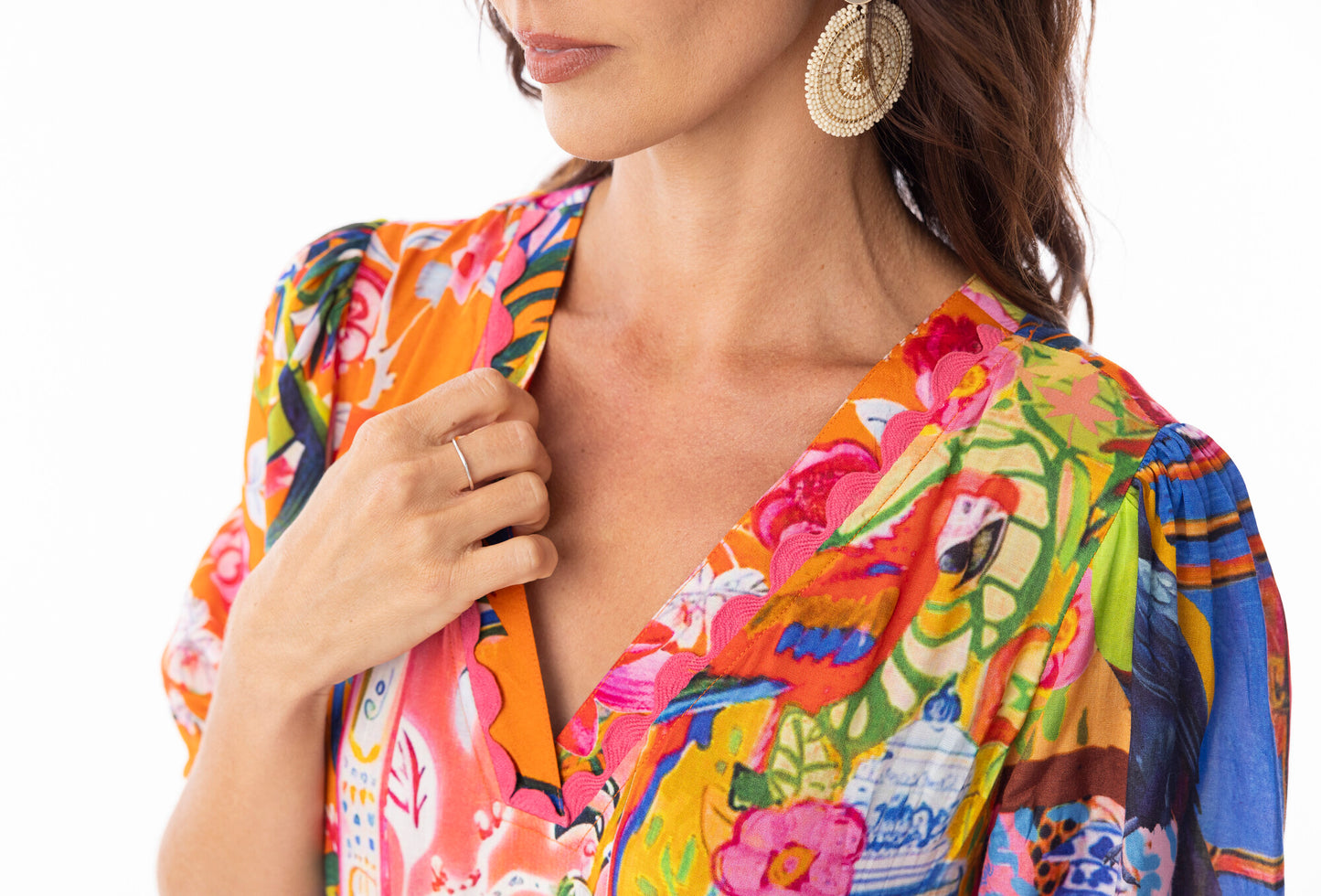 Orientique Stefania V-Neck Maxi Dress Print Size 8 XXS
