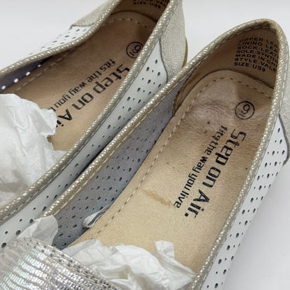 Step On Air White & Silver Metallic Perforated Flats (Size 9)