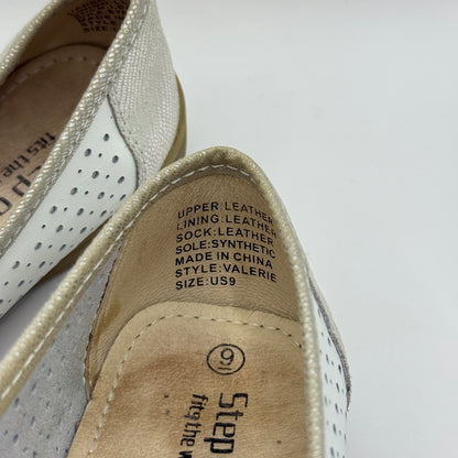 Step On Air White & Silver Metallic Perforated Flats (Size 9)