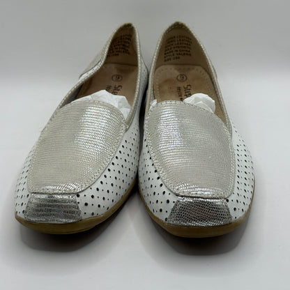 Step On Air White & Silver Metallic Perforated Flats (Size 9)